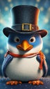 The Sweet Penguin with a Striped Bowler Hat and Big Blue Eyes in Unreal Engine Style .