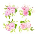 Sweet peonies bouquets vector design elements in shabby chic style.