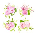 Sweet peonies bouquets vector design elements in shabby chic style. Royalty Free Stock Photo