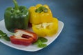 Sweet pepper detail dish with blue background