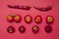 Sweet pepper, red bell pepper, ripe tomatoes, fresh red vegetables Royalty Free Stock Photo