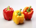 sweet pepper, red, green, yellow paprika, isolated on white background, clipping path, full depth of field. Created with Royalty Free Stock Photo