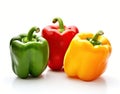 sweet pepper, red, green, yellow paprika, isolated on white background, clipping path, full depth of field. Created with Royalty Free Stock Photo