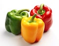 sweet pepper, red, green, yellow paprika, isolated on white background, clipping path, full depth of field. Created with Royalty Free Stock Photo