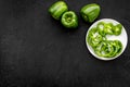 Sweet pepper. Vegetables for greeny organic smoothy for sport diet on dark background top view mockup