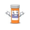 A sweet picture of grinning pills drug bottle caricature design style