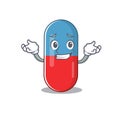 A sweet picture of grinning pills drug caricature design style