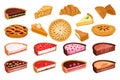 Sweet Pies and Pastry with Fruity Filling and Crust Big Vector Set