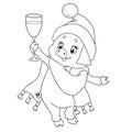 A sweet pig character with a glass of champagne. Piglet. Chinese horoscope. Happy New Year. Zodiac. Coloring book.