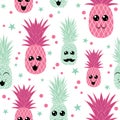 Sweet pineapple family seamless repeat pattern