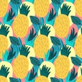 Sweet pineapple seamless pattern on pink background Royalty Free Stock Photo