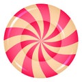 Sweet pink candy. Cartoon swirl dragee icon