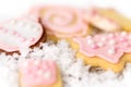 Sweet pink christmas cookies an with background, concept homemade bakery