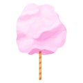 Sweet pink cotton candy sugar cloud on stick in cartoon style isolated on white background. Fluffy dessert, holiday Royalty Free Stock Photo
