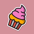 Sweet pink cupcake sticker illustration for bakery and dessert menu design Royalty Free Stock Photo