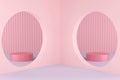 Sweet Pink cylinder podium with circle niche wall, stage for product, 3d render