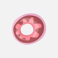 Sweet pink donut cartoon icon with chocolate icon. Vector icon cartooning tasty donut with hole. Sweet pink round donute