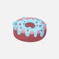 Sweet pink donut cartoon icon with chocolate icon. Vector icon cartooning tasty donut with hole. Sweet pink round donute