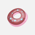 Sweet pink donut cartoon icon with chocolate icon. Vector icon cartooning tasty donut with hole. Sweet pink round donute