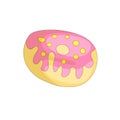 Sweet pink donut cartoon icon with colorful decoration. Vector icon cartooning tasty donut with cream decoration. Sweet