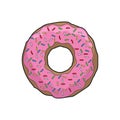 Sweet pink donut isolated on white background. Vector