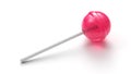 Sweet pink lollipop on stick isolated on white background