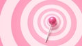 Sweet pink lollipop on stick on pink circles background