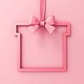 Sweet pink pastel color gift frame concept hanging with pink ribbon bow on pink Royalty Free Stock Photo