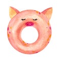 Sweet, pink, peach donut in the glaze, in the form of a pig