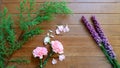 Sweet Pink and Purple flowers on wood table background Royalty Free Stock Photo