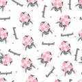 Sweet Pink Rose Bouquets Vector Graphic Art Seamless Pattern