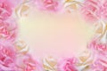 Sweet pink rose flower frame on vintage background for valentine or wedding Royalty Free Stock Photo