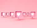 Sweet pink social media notification Love like heart concepts isolated on pink pastel color background