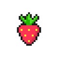 Sweet pixel strawberry. Red berry with yellow seeds and green tail