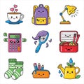Sweet and playful cartoon illustrations of daily objects and tools Royalty Free Stock Photo