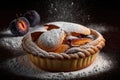 sweet plum mini pie with powdered sugar and juicy plums