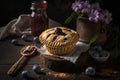 sweet plum mini pie with sweet berry filling on table