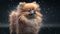 A Sweet Pomeranian Dog Sitting in the Rain, Shaking Off the Raindrops