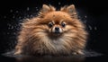 A Sweet Pomeranian Dog Sitting in the Rain, Shaking Off the Raindrops