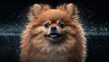 A Sweet Pomeranian Dog Sitting in the Rain, Shaking Off the Raindrops