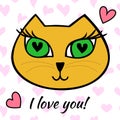 Sweet postcard with cat. Inscription: I love you! Royalty Free Stock Photo