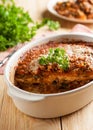 Sweet potato casserole with cheese, meat, marinara sauce Royalty Free Stock Photo