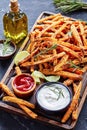 Sweet Potato Fries with on a board Royalty Free Stock Photo