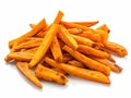 Sweet Potato Fries Isolated, Fry Batata Cuts, Cooked Ipomoea Batatas Orange Root Pieces, Sweet Potatoes