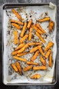 Sweet Potato Fries on Oven Tray Top View
