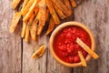 sweet potato fries with rosemary, and ketchup close-up. horizontal view from above Royalty Free Stock Photo