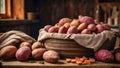 Sweet potato harvest in the kitchen nutrition rustic delicious natural Royalty Free Stock Photo