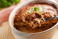 Sweet potato lasagna with cheese, meat, marinara sauce Royalty Free Stock Photo