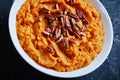 Sweet potato mash topped with pecan nuts Royalty Free Stock Photo