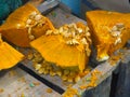 Sweet potato squash cuts on rustic wooden box